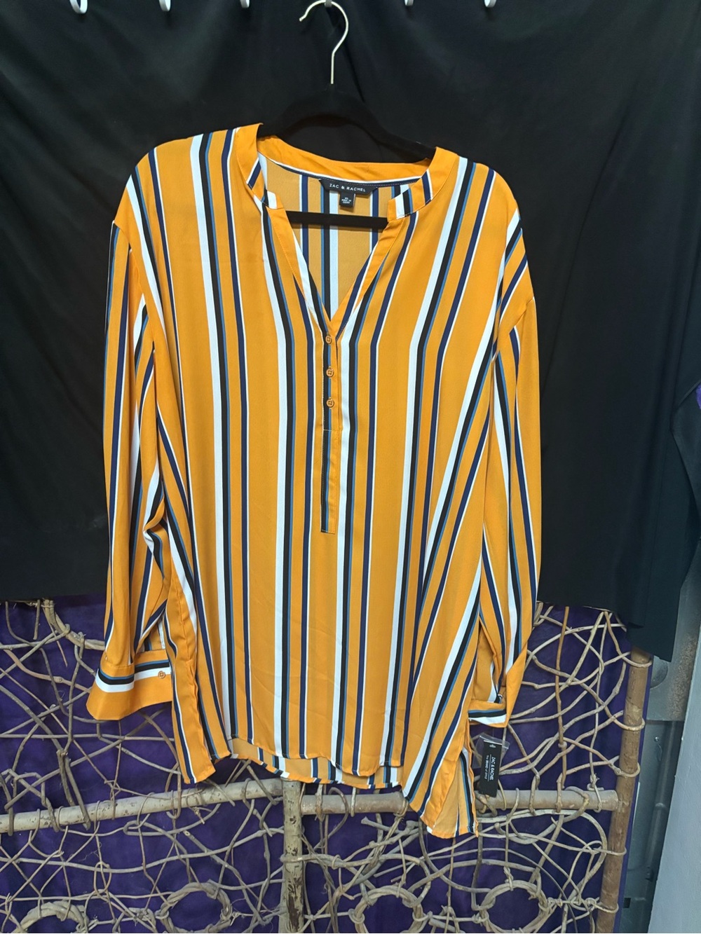 Zac & Rachel Mustard Navy White Striped V-Neck Tunic